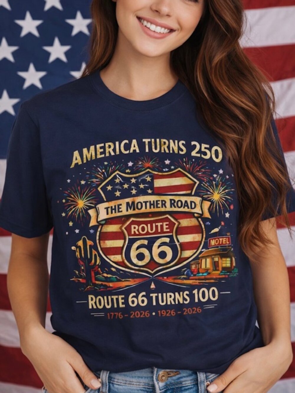 AMERICA turns 250 shirt, ROUTE 66 centennial retro patriotic USA Tee - Picture 8 of 8
